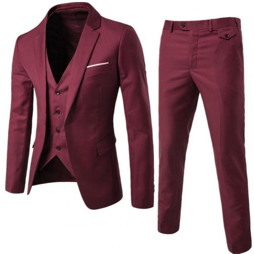 3Pcs Men's solid color slim wedding dress married groomsman small suit overalls suit three-piece suit