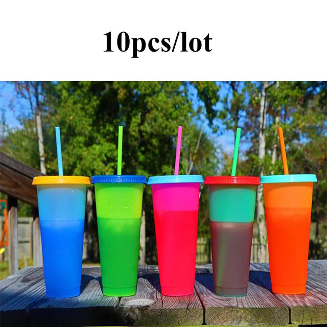 20pcs/lot Reusable Plastic Water Bottle Temperature Color Changing Cold Cup Magic Tumbler Personalized Father's Gift Bulk