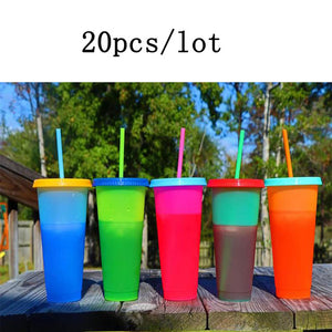 20pcs/lot Reusable Plastic Water Bottle Temperature Color Changing Cold Cup Magic Tumbler Personalized Father's Gift Bulk