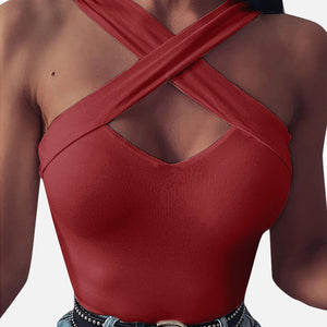 2020 Summer Sexy Beach Blouse Women Solid Hollow Sleeveless Casual Blouses Female Fashion Streetwear Backless Cross Ladies Tops