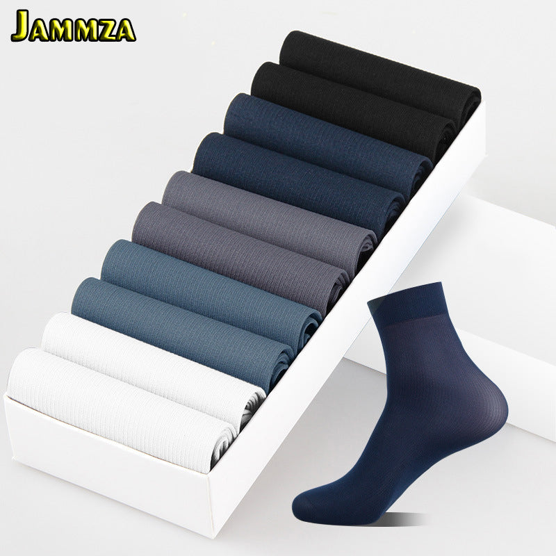 10Pairs/Lot Business Men Socks Black White Spring Summer Silk Socks bamboo fiber Breathable Sock free shipping（1pack=20 pieces ）
