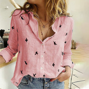 Spring Summer Birds Printed Women's Shirts White Casual Long Sleeve Female Office Shirt Loose Plus Size 5XL Ladies Tops 2020