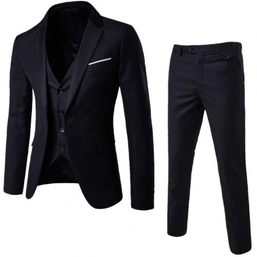 3Pcs Men's solid color slim wedding dress married groomsman small suit overalls suit three-piece suit