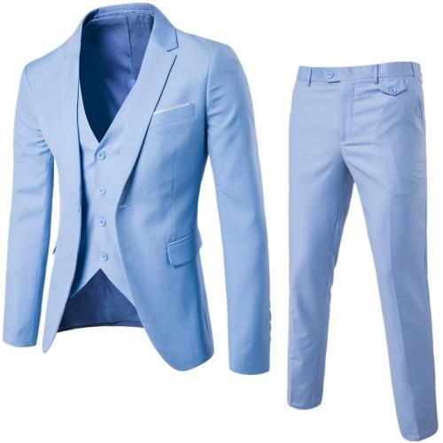 3Pcs Men's solid color slim wedding dress married groomsman small suit overalls suit three-piece suit