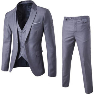 3Pcs Men's solid color slim wedding dress married groomsman small suit overalls suit three-piece suit