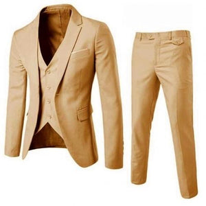 3Pcs Men's solid color slim wedding dress married groomsman small suit overalls suit three-piece suit