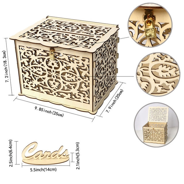 Wedding Card Boxes Wooden Box Wedding Supplies DIY Couple Deer Bird Flower Pattern Grid Business Card Wooden Box