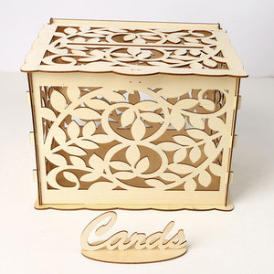 Wedding Card Boxes Wooden Box Wedding Supplies DIY Couple Deer Bird Flower Pattern Grid Business Card Wooden Box