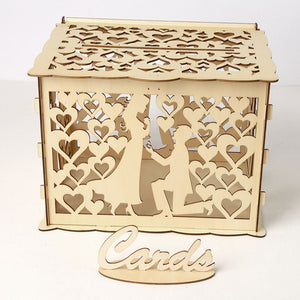 Wedding Card Boxes Wooden Box Wedding Supplies DIY Couple Deer Bird Flower Pattern Grid Business Card Wooden Box