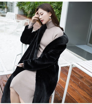 Hooded Winter New 2020 Fur Outerwear Female Fashion Plus Size Solid Long Fur Coat High-end Warm Mink Fur Jacket Coat Women Park